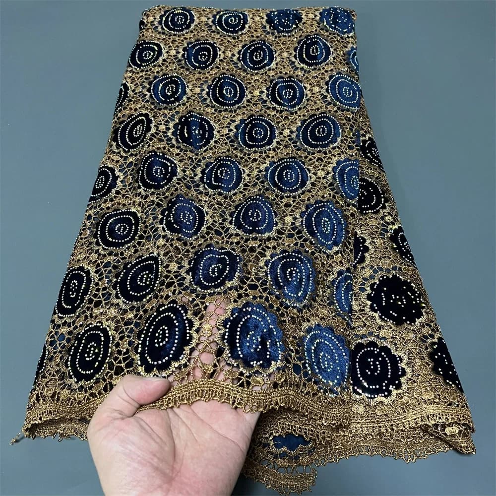 African Nigerian Latest 2025 Guipure Embroidery Sequins Tulle Lace Fabric High Quality for Sewing Dresses 5Yards ZJ092