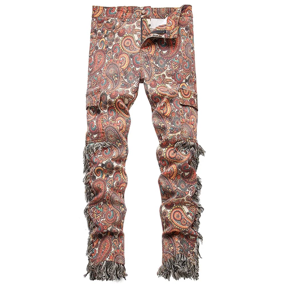 Pantaloni con stampa Bandana da uomo Plus Size Multi tasche Jeans Cargo moda nappe Paisley Bandanna pantaloni