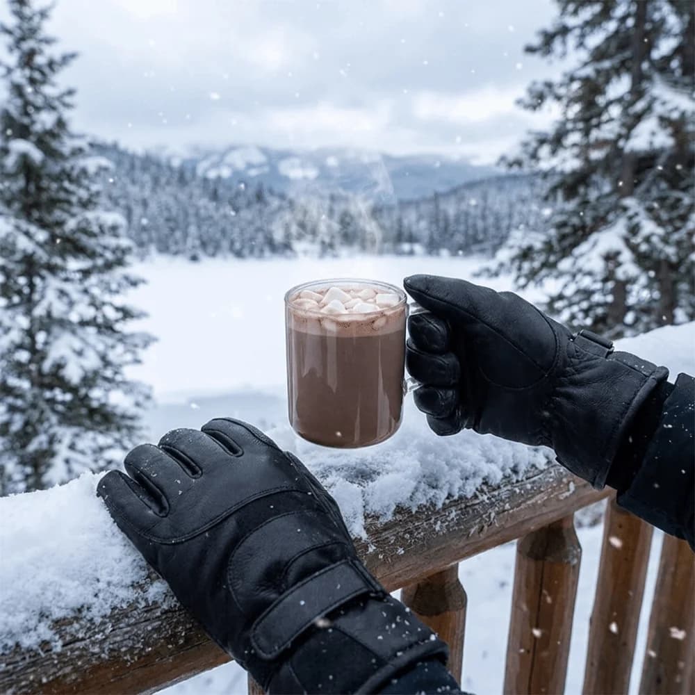 New Faux Leather Winter Men Gloves Thick Fleece Lined Waterproof Motorcycle Gloves Non-Slip Windproof Driving Gloves Outdoor