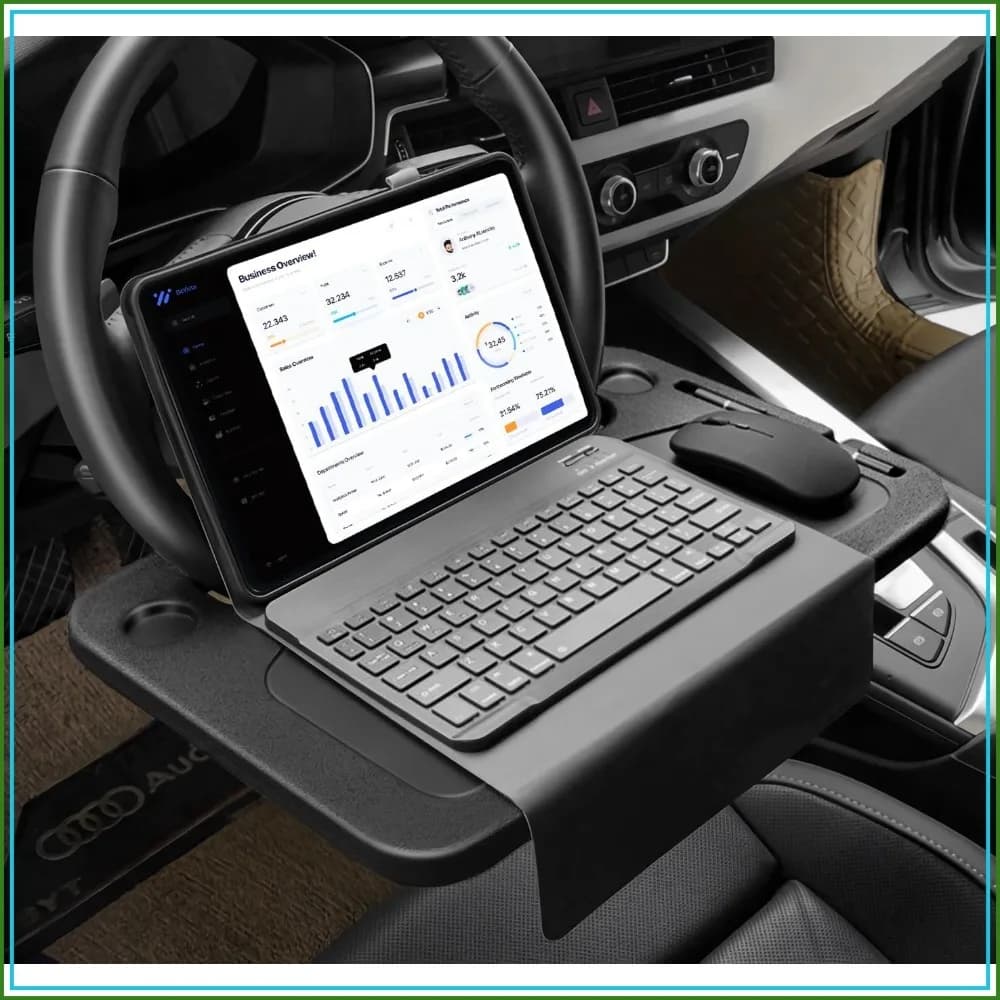 Steering Wheel Tray - Food Tray & Laptop Holder for Eating, Car Organizer Desk for Truck, Van Interiors