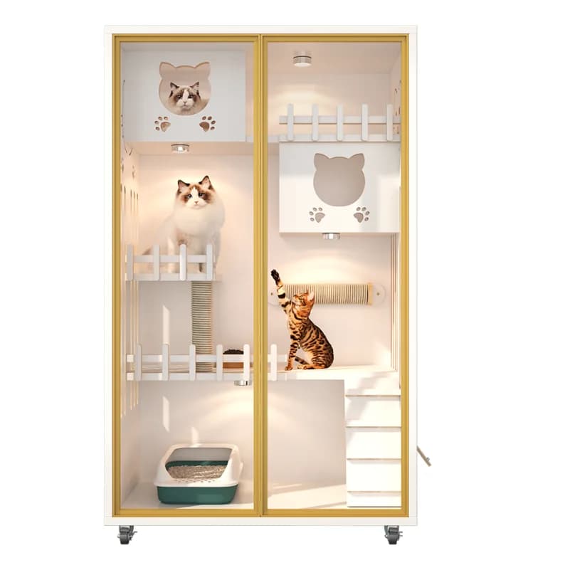 Gabbia per gatti da interno con soggiorno, balcone, recinzione per animali domestici, modello animale, gabbia per animali domestici con pattumiera da bagno