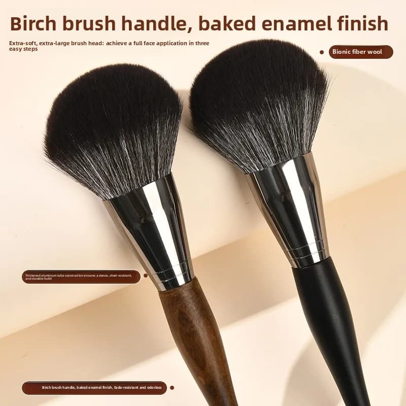 Nuovo Pennello per Trucco di Alta Gamma con Manico in Legno, Imitazione Pelo di Volpe delle Nevi, Morbido e Soffice per Applicazione Cipria, Formato Extra Large