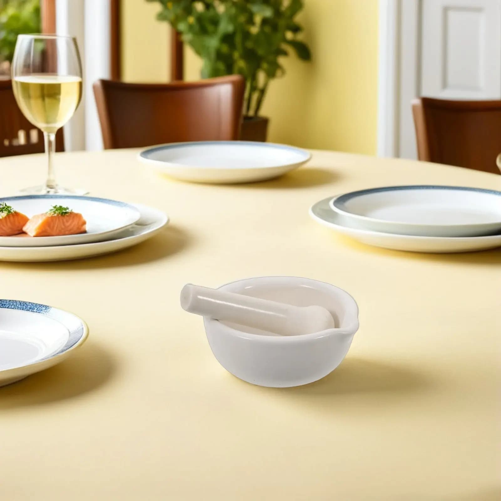 Set di Mortaio e Pestello in Ceramica, Macinino per Spezie in Porcellana, Ciotola Compatta da 10 Cm per Macinare Alimenti, Noci, Cereali, Pillole e Condimenti