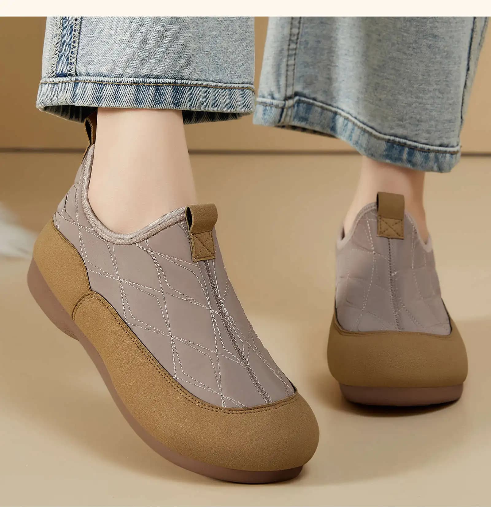 Women Winter Warm Fleece Lined Slip On Shoes Waterproof Cloth Loafers Non Slip Soft Sole Comfort Mom Casual Walking Shoes