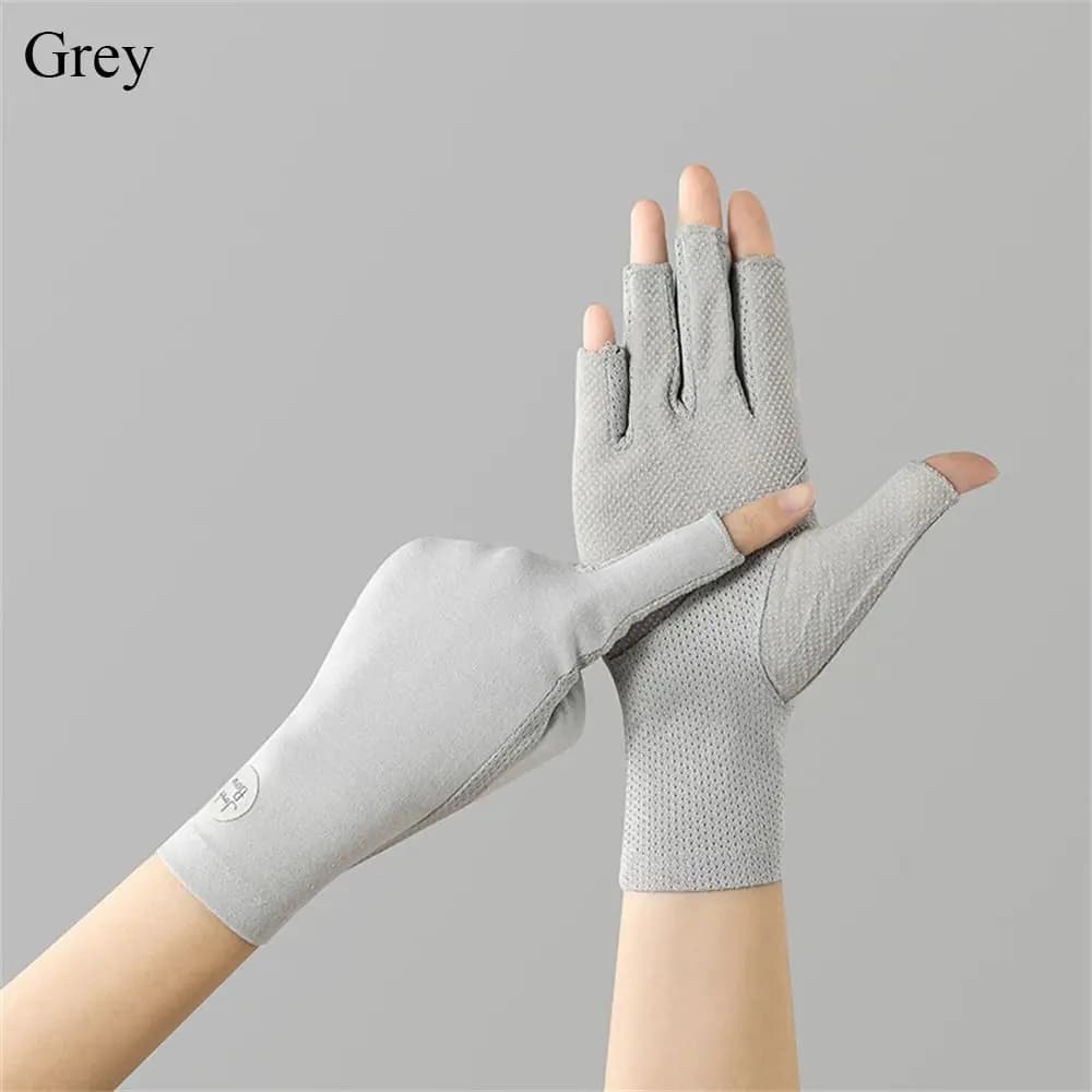 Guanti in cotone per protezione solare, elastici, sottili, anti-UV, antiscivolo, in tinta unita, per ciclismo, guida, corsa