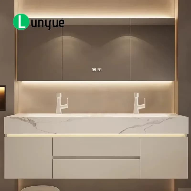 Floating Bathroom Vanity with Large Drawers Storage Cabinet and Smart LED Mirror Modern Wall Mounted Sink Console for