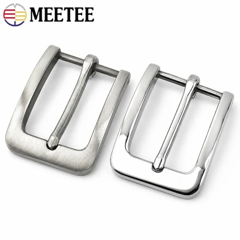 1Pc Meetee 40mm Solid Stainless Steel Pin Belt Buckle Brushed Mirror Silver Metal Cowboy Jeans Accessory for 38mm Leather Craft