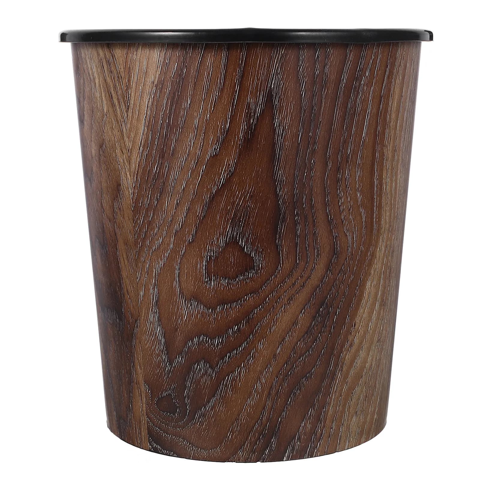 Compact Office Trash Can Imitation Wood Grain Wastebasket Plastic Garbage Container Desktop Household Waste Storage Bin