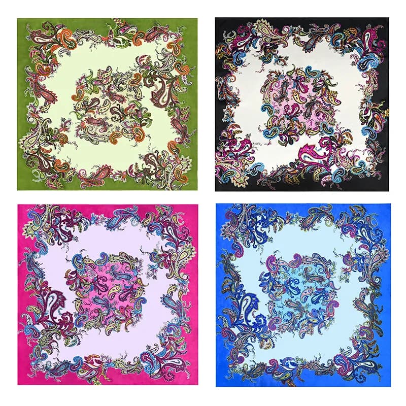 Luxury Satin Women's Square Scarf Cashew Flower Headscarf Elegant Shawl Tie Hairband Perfect Gift Turban Belt