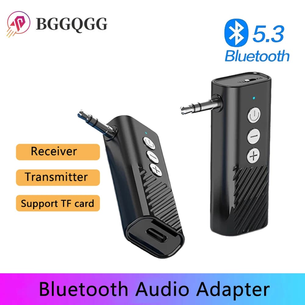 BGGQGG 3 IN 1 trasmettitore ricevitore Wirless Bluetooth 5.3 supporto trasmissione scheda TF con metallo da 3.5MM per cuffie TV auto
