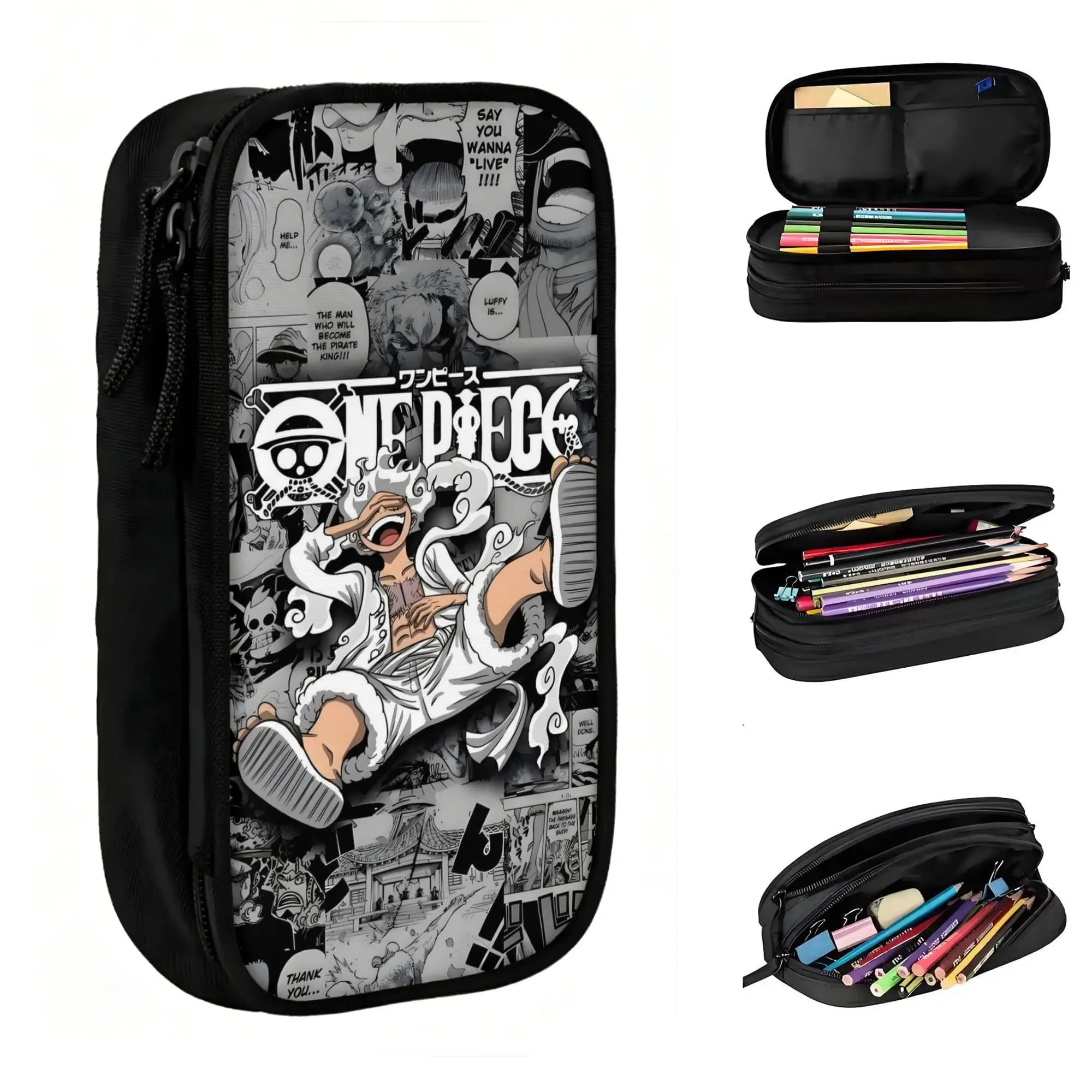 Custom Kawaii One P-Pieces Luffy Manga Pencil Case for Girl Boy Large Storage Manga Pencil Pouch Stationery