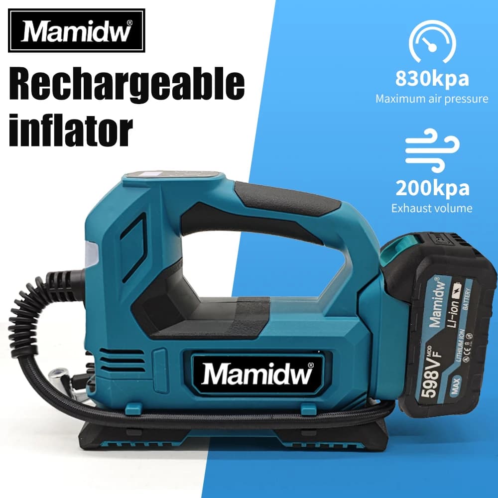 Compressore d'aria per gonfiaggio pneumatici con pompa d'aria elettrica senza fili con manometro digitale per perno batteria DEWALT/Makita/Milwaukee