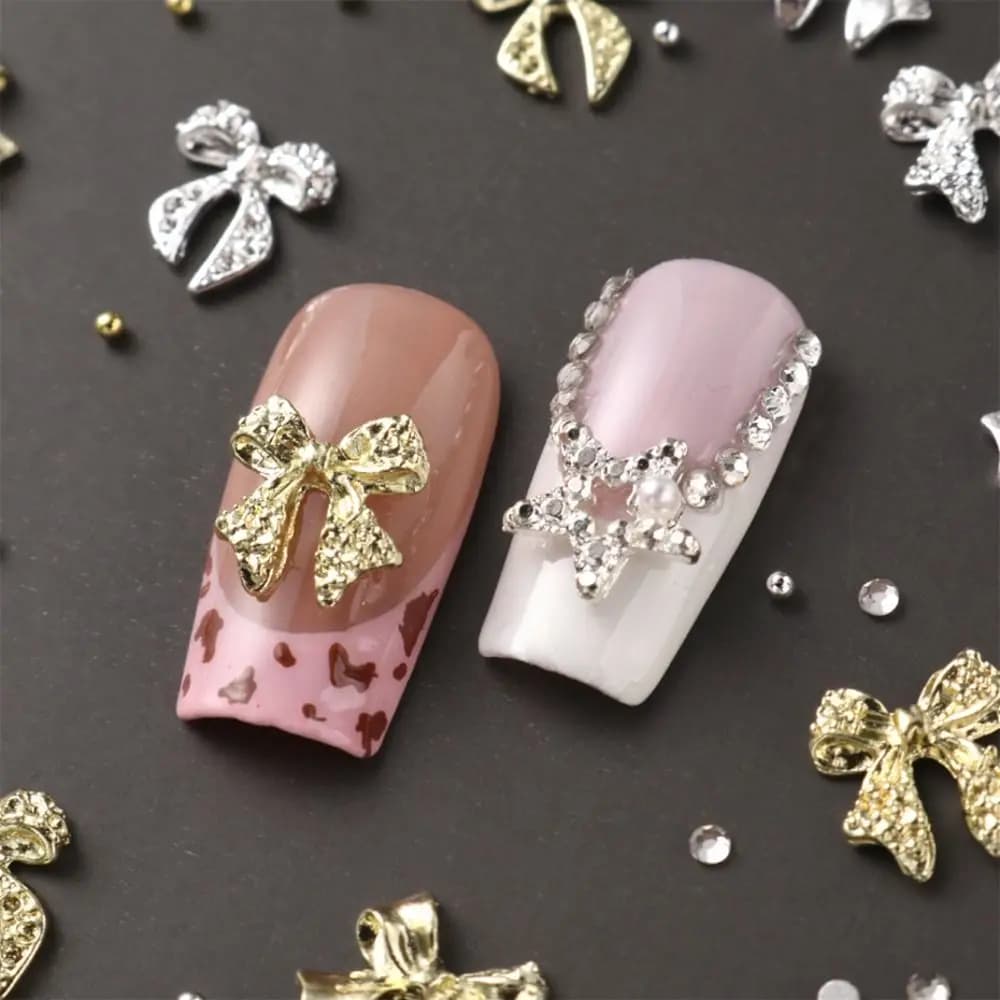 6 Grids Nail Art Decorations Metal Diamond Punk Style DIY Nail Decor Mixed Designs Bow-Knot & Star Shape Nail Charms