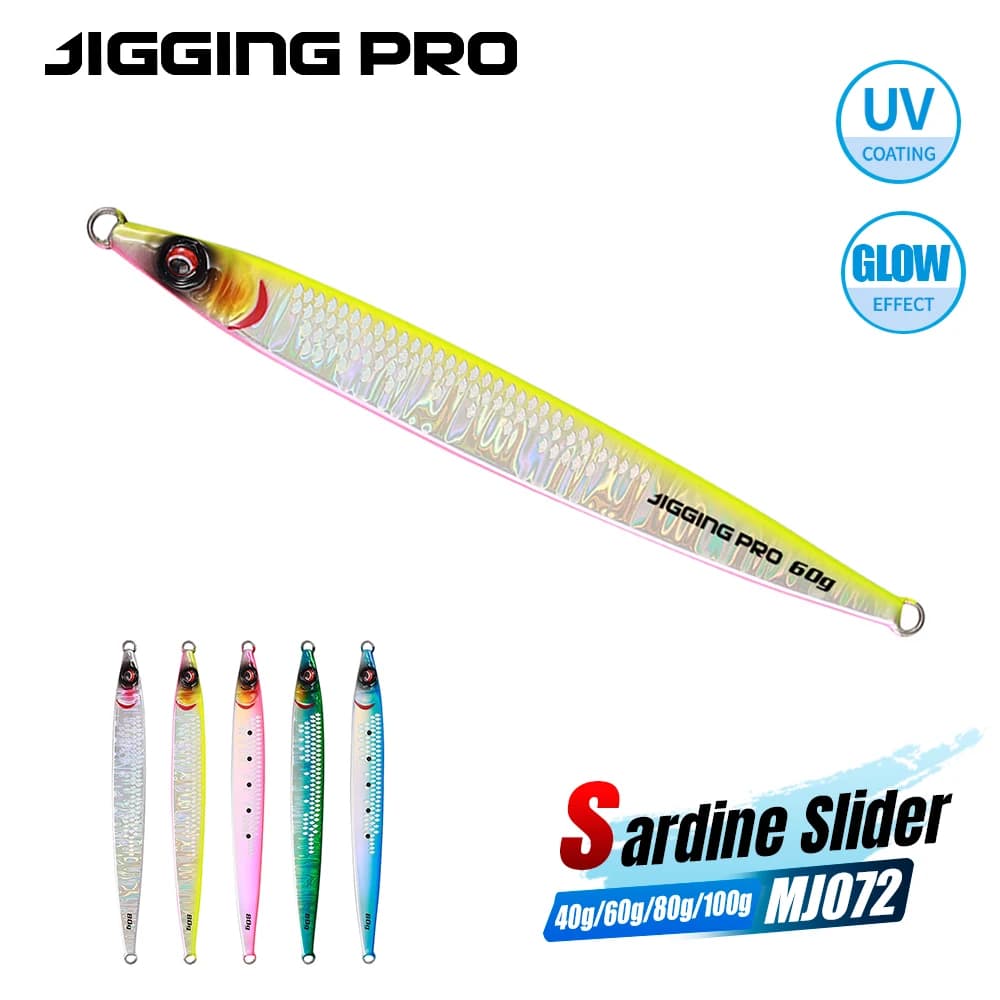 JIGGING PRO Slider per Sardine in Metallo 40g 60g 80g 100g con Rivestimento UV, Esca per Jigging a Lunga Gittata, Attrezzatura per Pesca in Mare