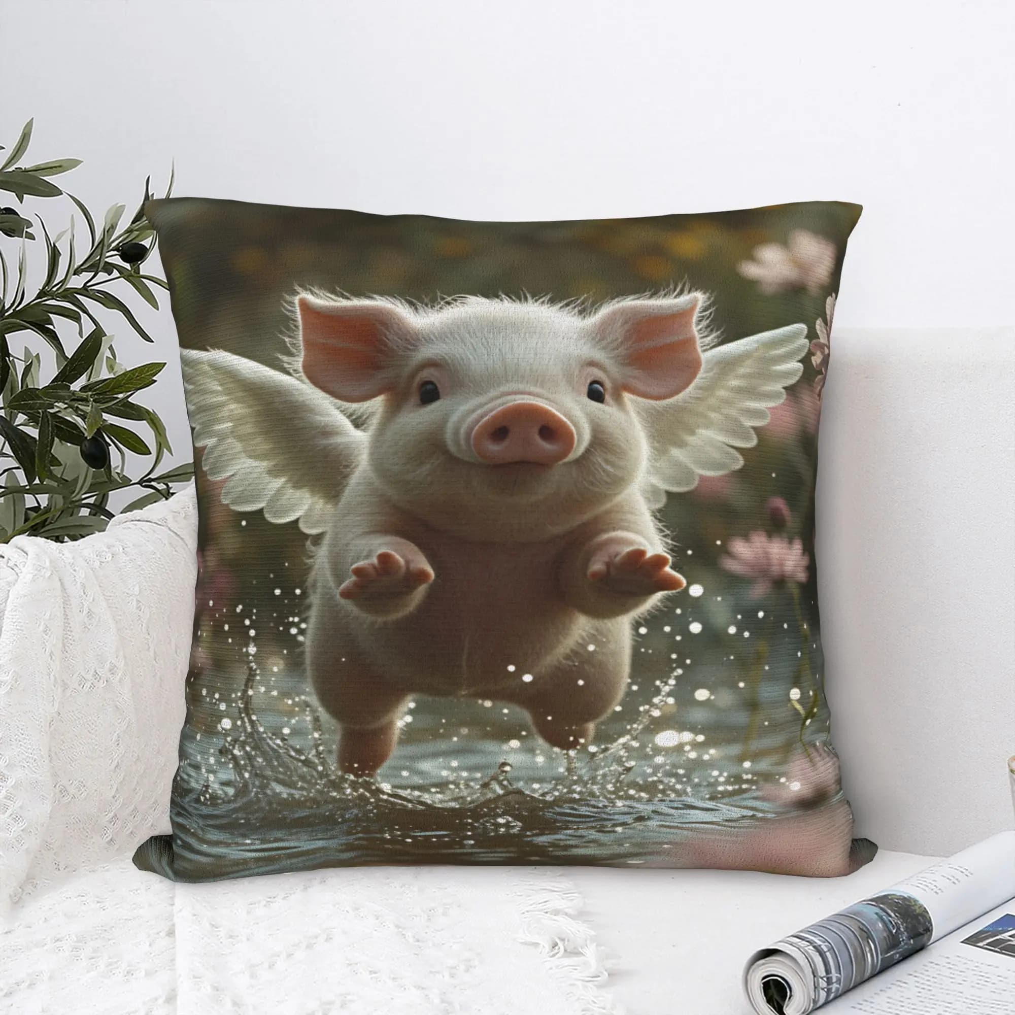 Angel Cartoon Flying Pig Pillow Case Comfy Pillow Cover Morden Pillowcases For Sofa Couch Bed Living Room