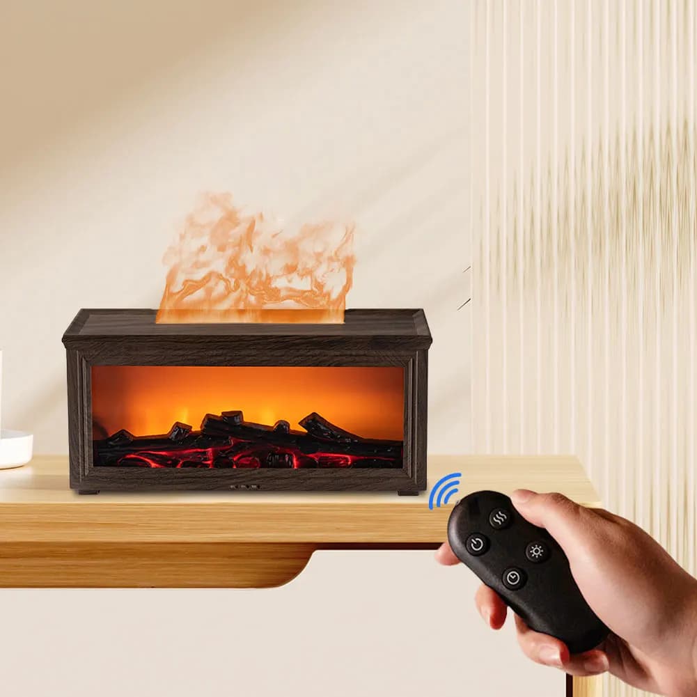 Umidificatore per Oli Essenziali con Luce LED, Spegnimento Automatico Senza Acqua, Diffusore con Effetto Caminetto, Telecomando, Regalo Creativo per la Casa