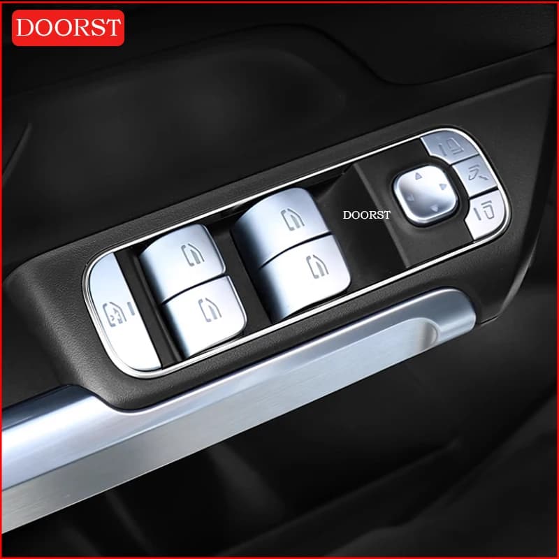 Per Mercedes Benz A GLA GLB CLA EQA EQB W177 W247 H247 X247 Auto Porta Interna Pulsante di Sblocco Finestra di Vetro Ascensore Pulsante Trim Adesivi