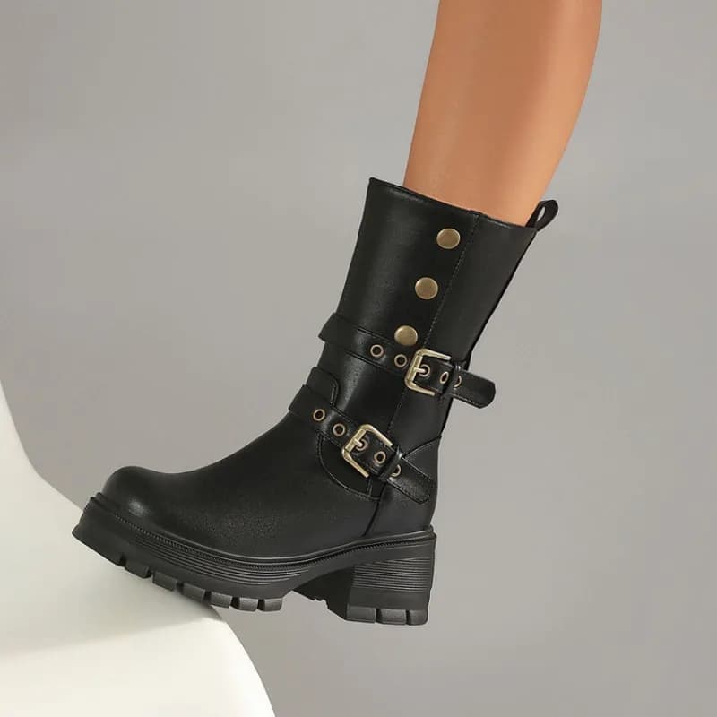 2026 Spring and Autumn New Women's Belt Buckle Short Boots Thick Bottom Midfoot Fashion Height Increasing Casual Boots
