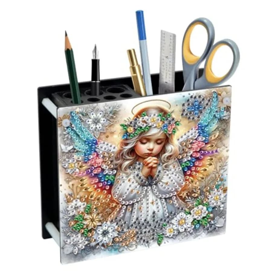 DIY 5D Diamond Painting Pen Holder, Angelic Pencil Holder for Christian Home or Spiritual Gift, Diamond Painting Pen Organizer