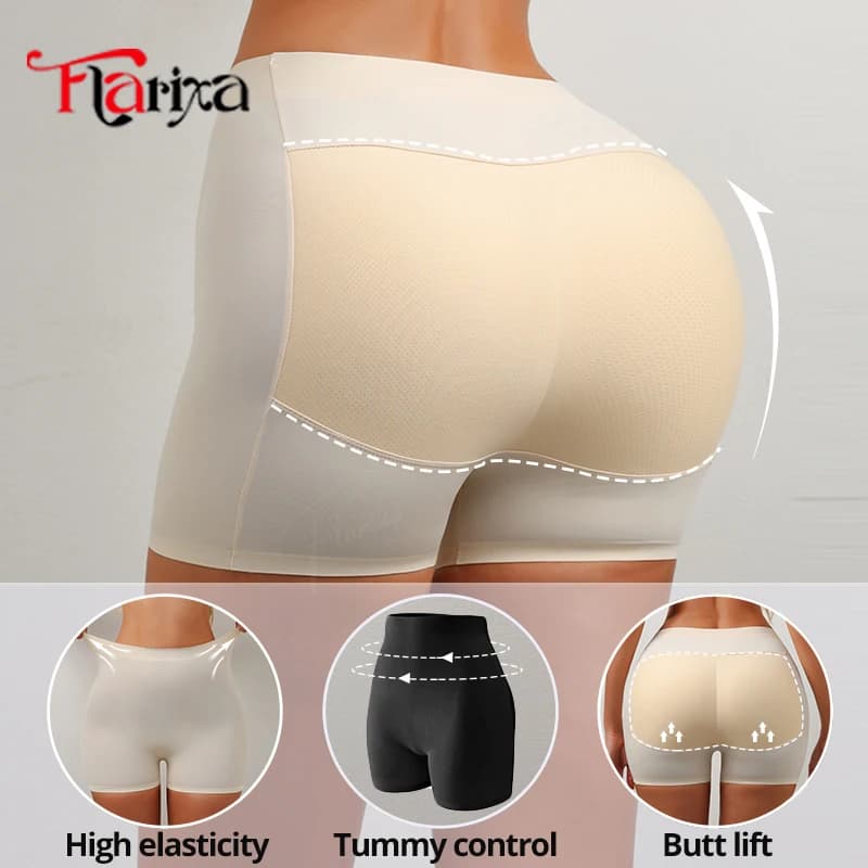 Flarixa Hip Pad Shapewear Women's Shorts High Waist Glutei Body Shaper Breathable Butt Enhancer Padded Cycling Shorts