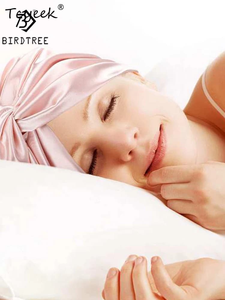 Two Layer 100% Mulberry Silk Turban Bonnets Women ,Twisted Sleeping Night Cap, 19 MM Pure Silk Hair Wrap Cap For Curly Ladies