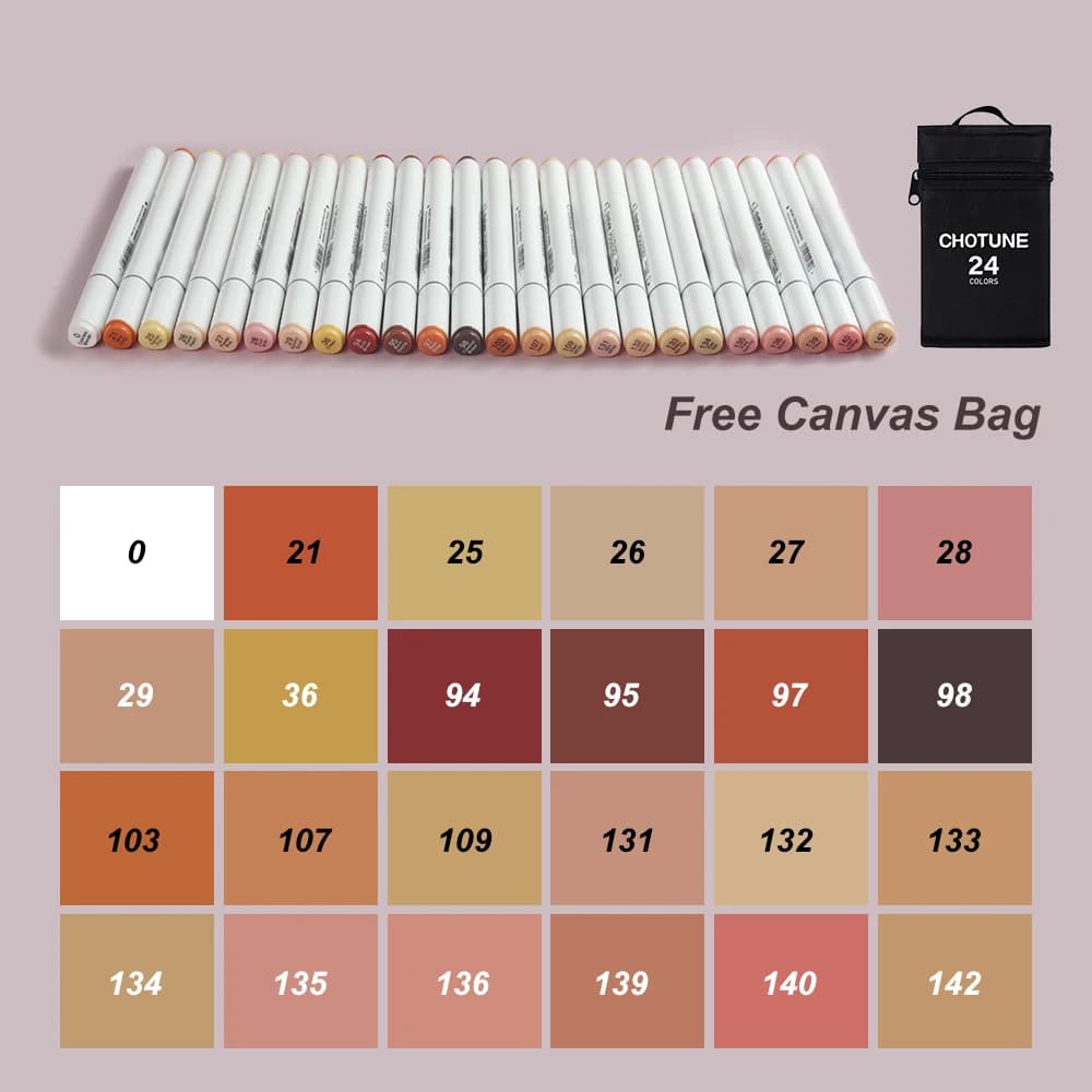 THOTUNE 12/24 colori colore della pelle pennarello a doppia testa pennarelli per schizzi ad alcool per forniture per pennarelli di design artistico scolastico