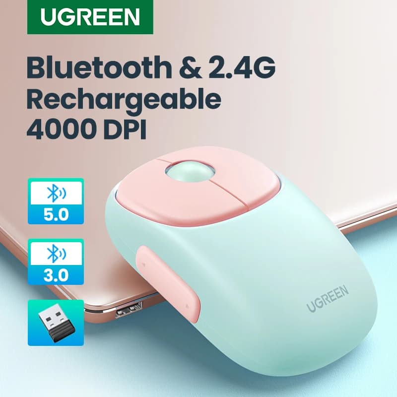 UGREEN Wireless Mouse Bluetooth 5.0 2.4G Rechargeable Mouse 4000 DPI Charging Bluetooth Mouse For MacBook iPad Tablet Laptop
