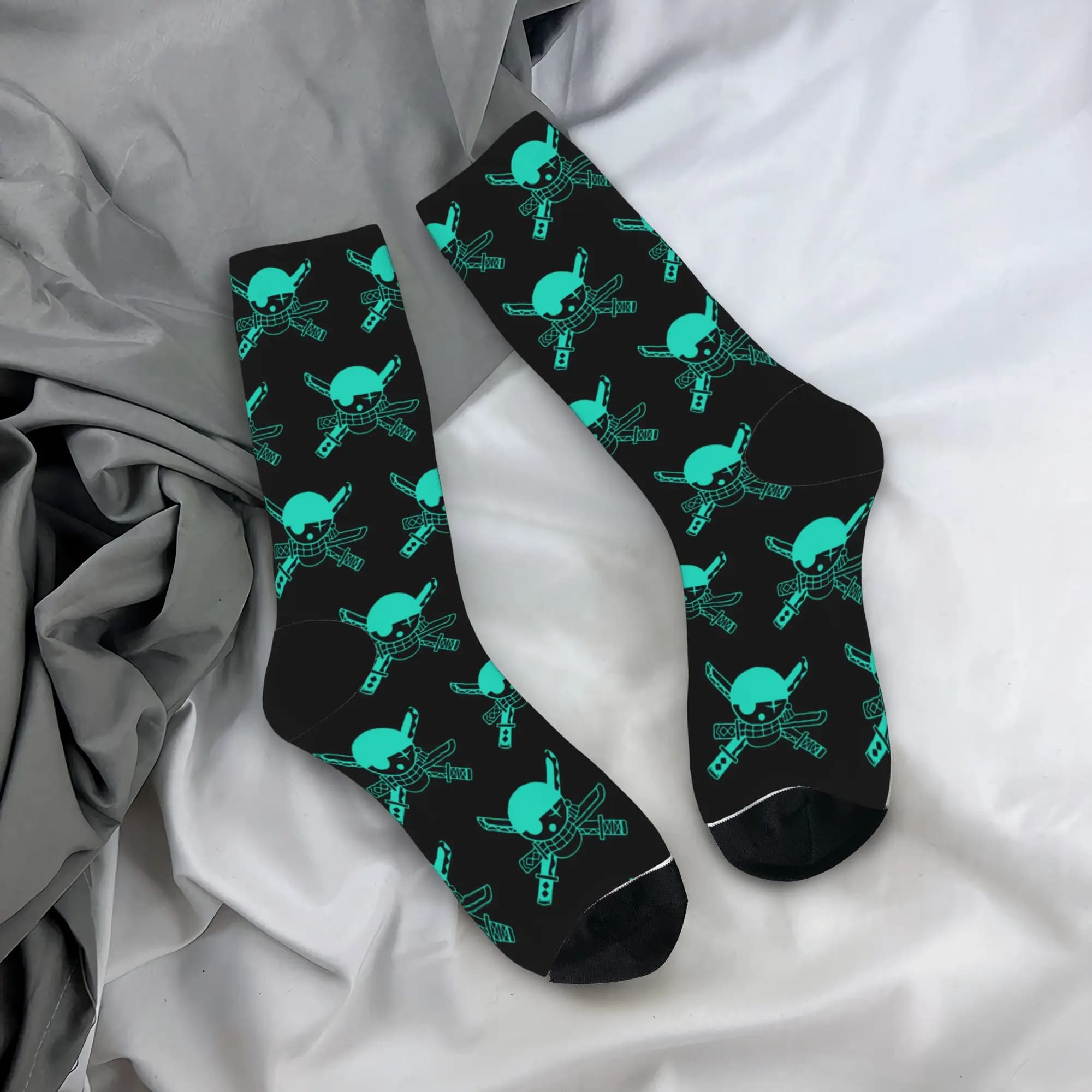 Calzini da Calcio Fashion Zoro One Piece in Poliestere a Tubo Medio per Uomo e Donna, Assorbenti