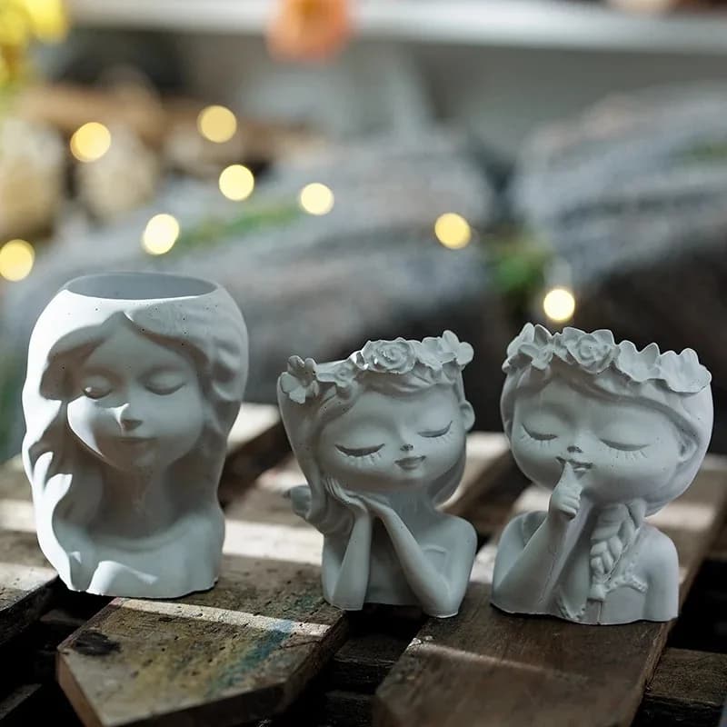 Pretty Girl Flower Pot Cement Silicone Molds Resin Candle Holder Vessel Plaster Concrete Mold for Indoor Planters Creations