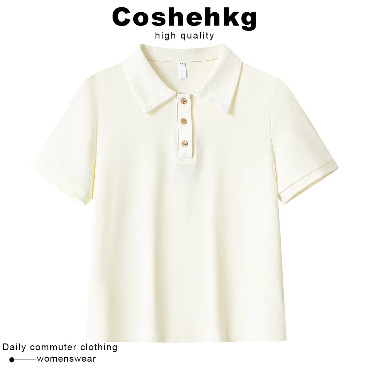 Coshehkg Korean Style Neck Short Sleeve T-Shirt Women's Slim Fit Summer Top Cute School Sweet Style Button Design Cotton
