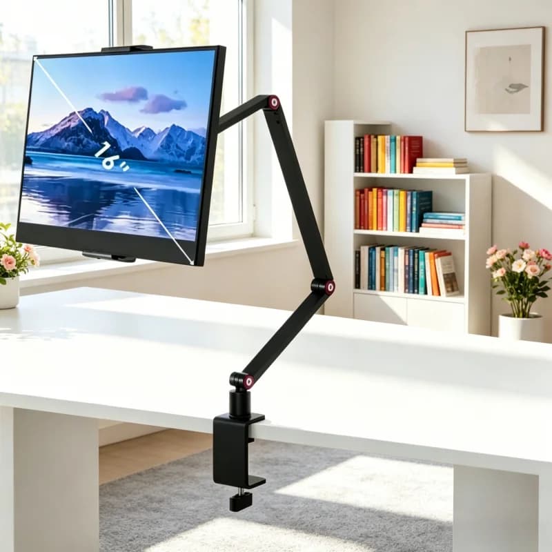 360 Degree Swivel Foldable Long Arm Tablet Hanging Bracket, VESA Universal Portable Lazy Holder, Stable Screen Stand for 16 Inch