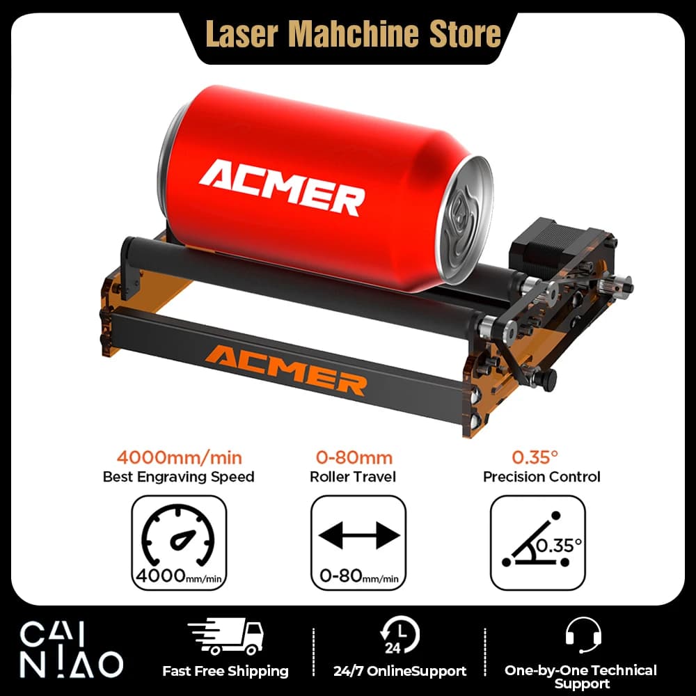 ACMER M3 360 ° Laser rotary roller with Y axis for engraving of cylindrical objects, glass bottles, jars, cups