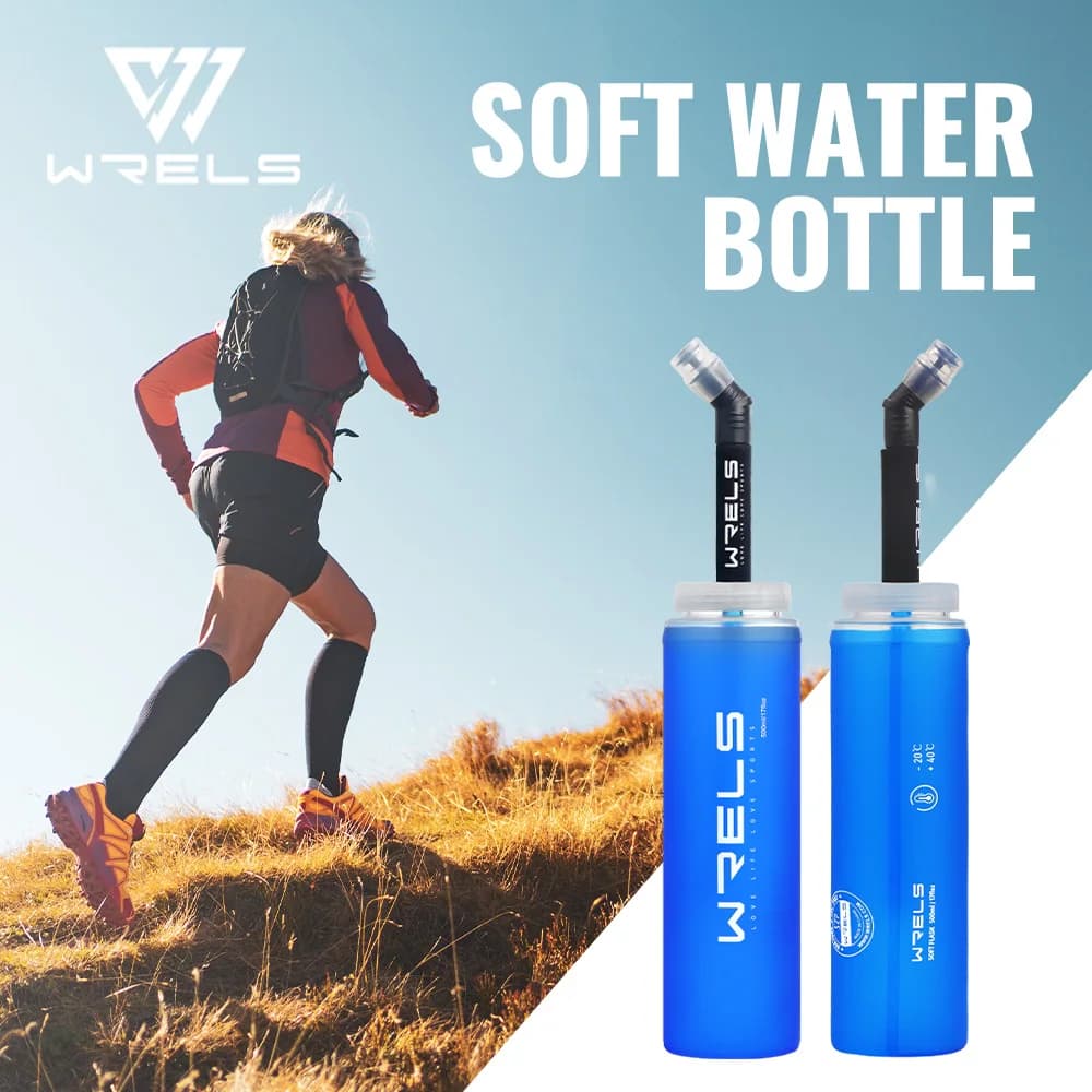 WRELS Foldable soft water bottle in TPU for hydration package Foldable water bottle with soft bottle BPA free sports racing bottle