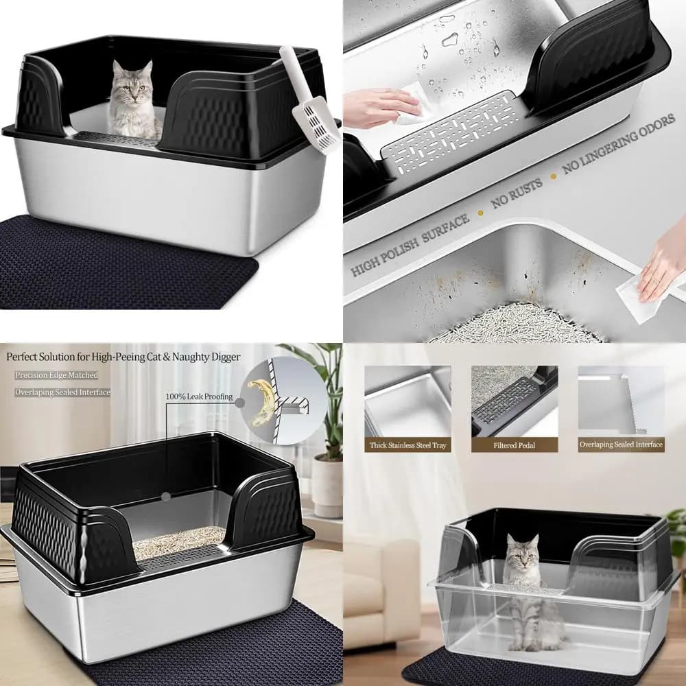 Lettiera per gatti extra large in metallo con ingresso laterale alto e coperchio, 23,7 L x 16 L x 14 A, ideale per gatti XXL