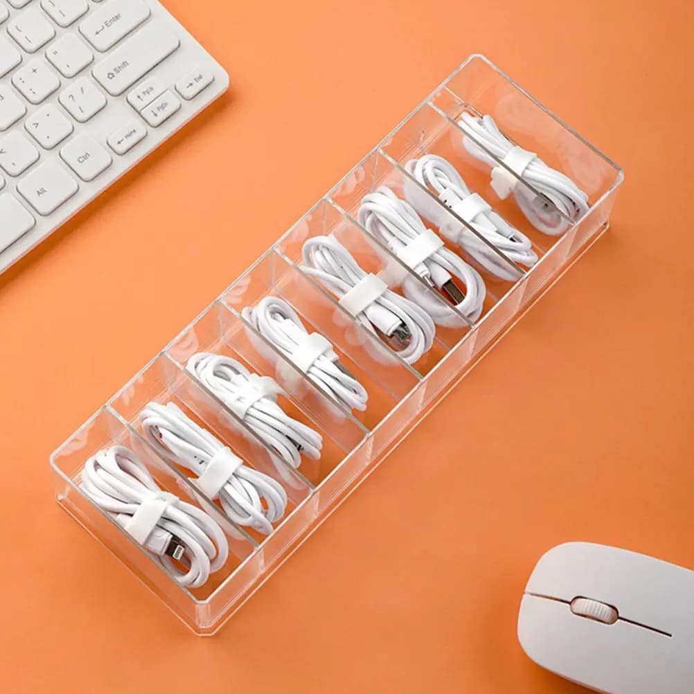 Scatola di gestione cavi in plastica da 1 pezzo, organizer da scrivania a 8 scomparti per cavi dati, cavi di ricarica, cavi USB, per una conservazione ordinata dei cavi