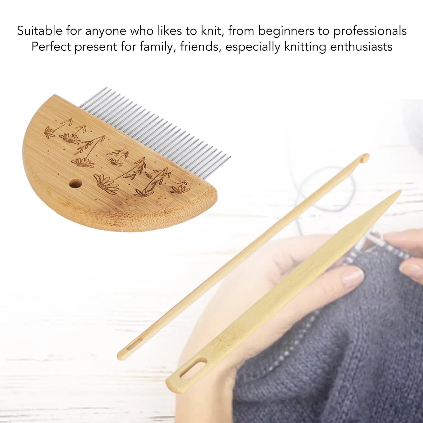 E9 Weaving Loom Comb Professional Wooden Loom Comb Big Eye Needle 4mm Crochet Needle Set for Making DIY Crafts Tool