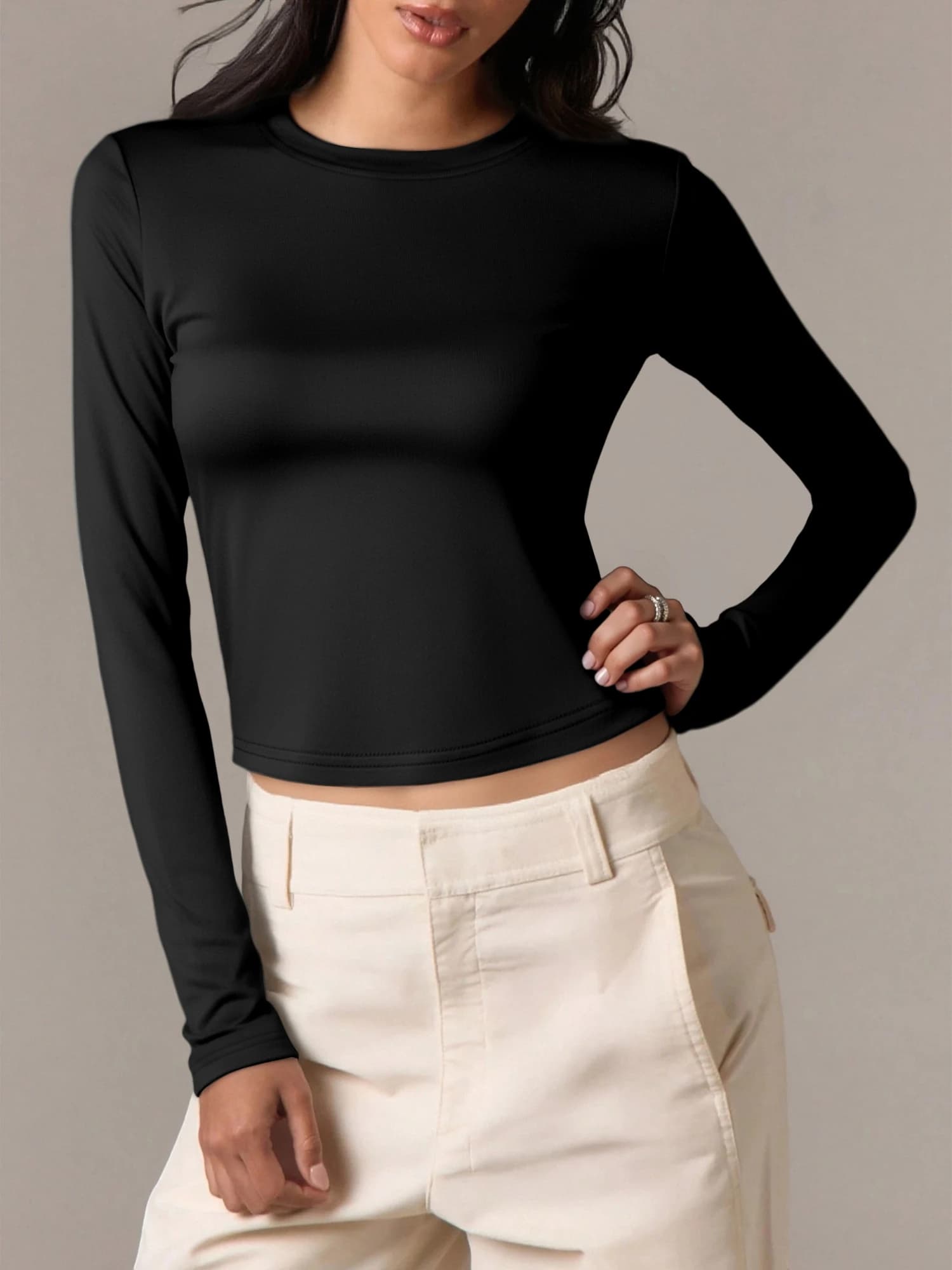 All-Match Slim Inner Wear Blouse, Short Long Sleeve Crew Neck Shirt for Cool Weather Outfits