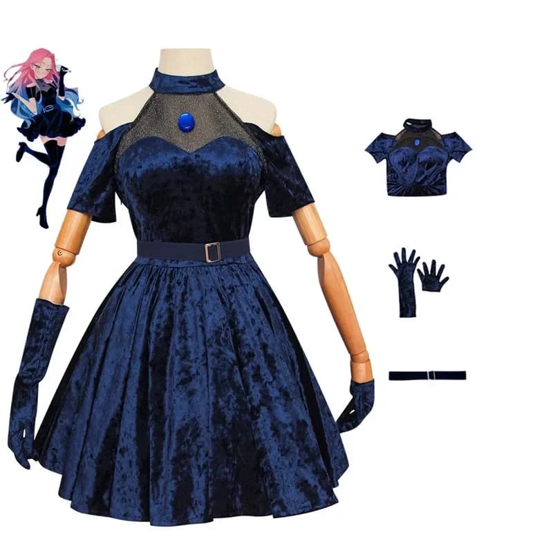 2026 Anime Alien Stage Mizi Cosplay Costume Wig Dark Blue Dress Pink Blue Long Hair Gloves Stockings Belt Set Uniform For 7NG90O
