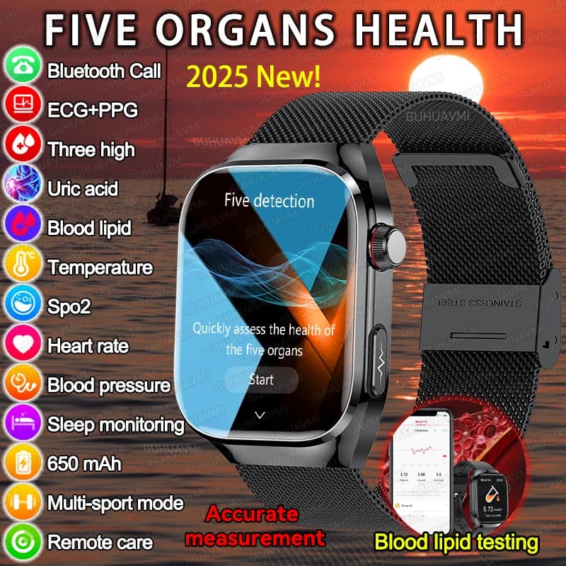 Nuovo micro esame fisico Cinque organi Salute Smartwatch Pressione sanguigna Acido urico Grasso corporeo Orologi Chiamata Bluetooth Smart Watch