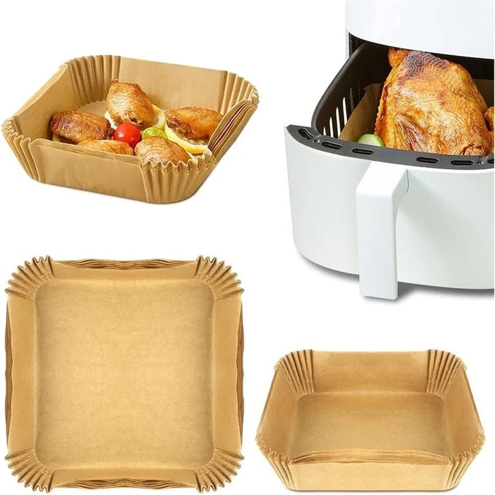 Carta da Forno Quadrata Monouso 50 Pezzi, Carta Antiaderente per Friggitrice ad Aria, Carta Assorbente per Barbecue e Forno