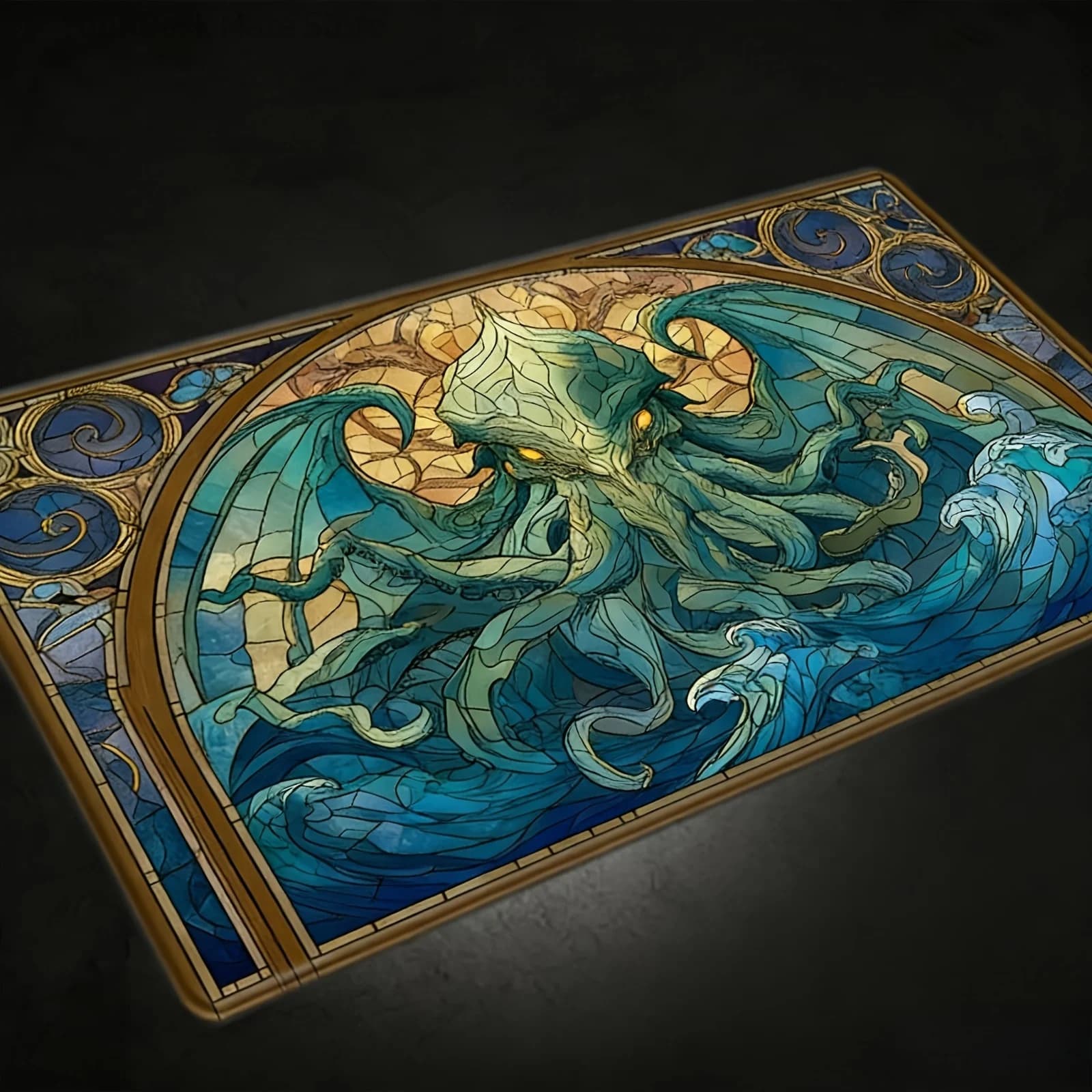 Cthulhu Themed Large Gaming Desk Mat Non-Slip Rubber Base Desktop Mat with Cthulhu Arm Design Mouse Pad for Office Card trading