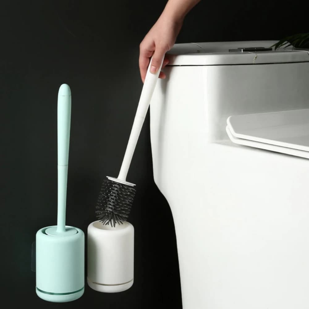 Household Silicone Soft Fur Toilet Brush Eco Drainage Wall-mounted Cleaning Supplies Long Handle Bathroom Accessories with Base