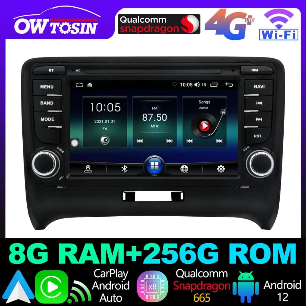 A7870 Android 13 12G + 256G Auto DSP Radio Lettore Video Per Audi TT 8J 2006-2014 Bluetooth 5.0 CarPlay Schermo di Navigazione GPS Stereo