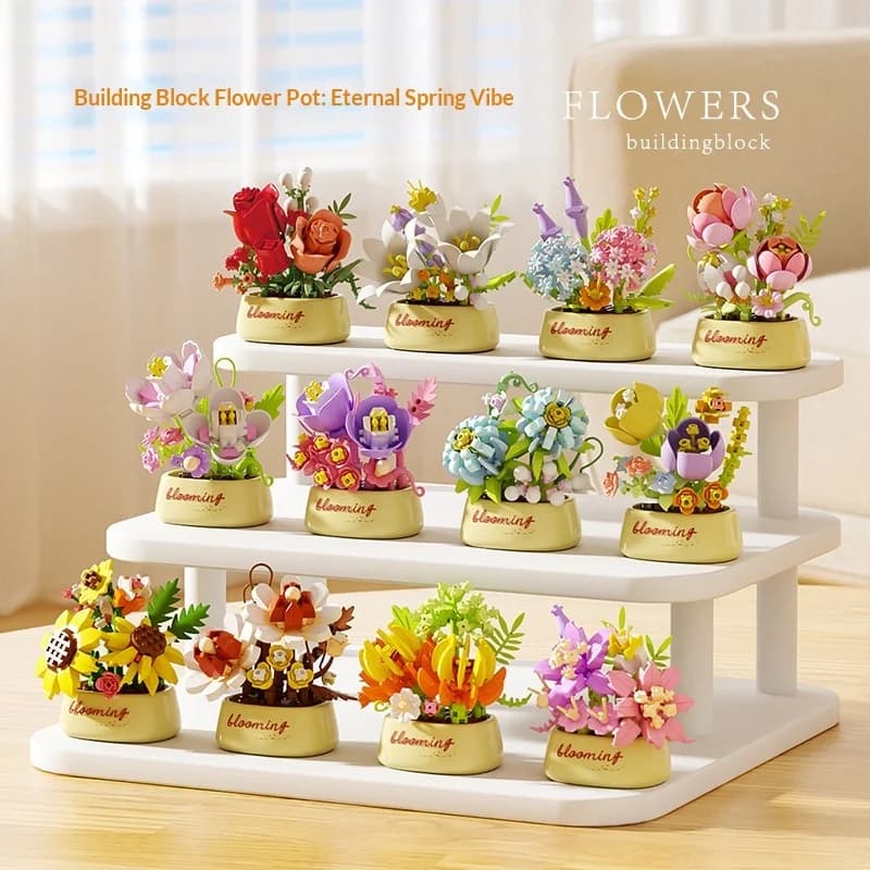 Compatibile con i blocchi da costruzione LEGO, piante in vaso, bouquet di fiori eterni, giocattoli fatti a mano per bambini, Valent