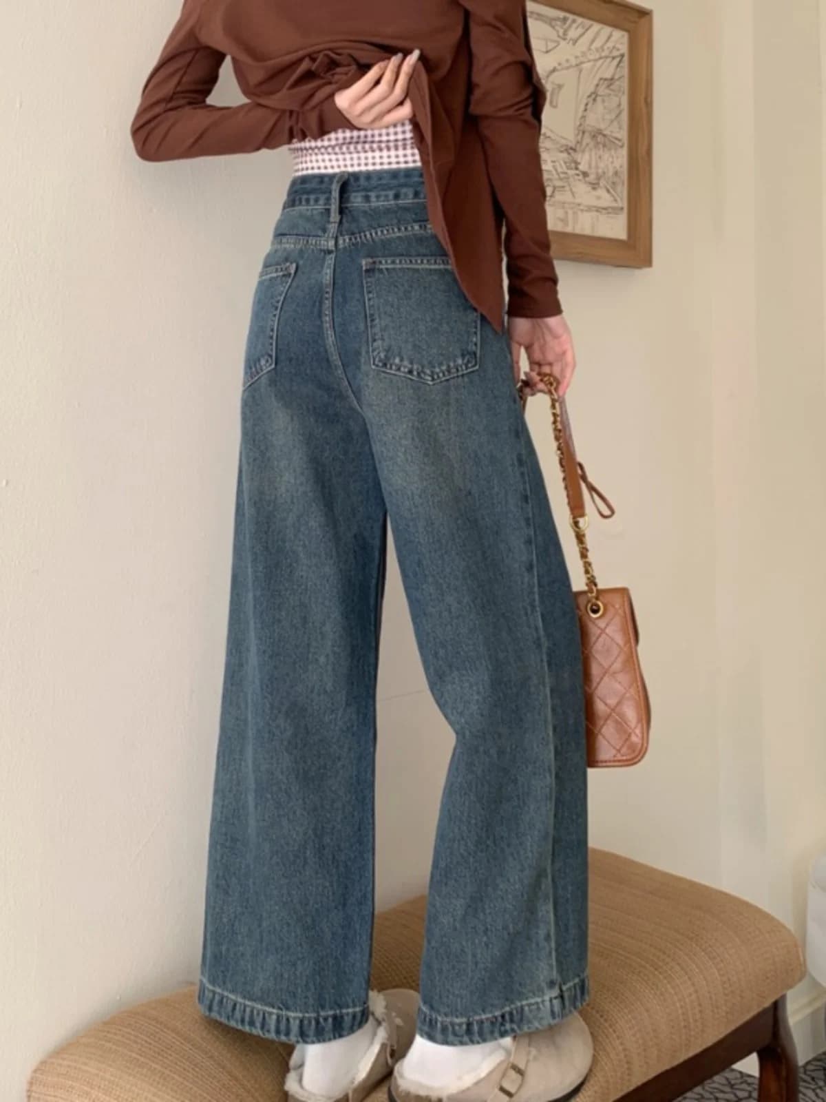 Slimming Wide Leg Jeans Women's High Waist Straight Cut Nine Point Pants Versatile Casual Denim Spring 2026 New Style
