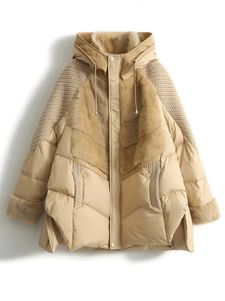Piumino allentato femminile Parker invernale con cappuccio da donna 2024 Cappotto caldo patchwork lavorato a maglia da donna Capispalla imbottito in cotone