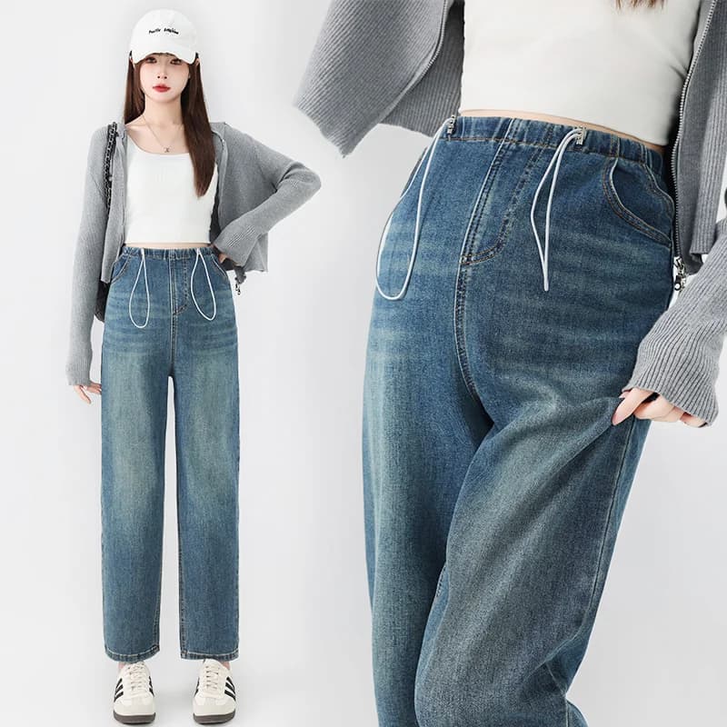 Jeans dritti con coulisse premaman Gravidanza Donna 2025 Nuovo stile caldo Pantaloni a sigaretta corti dimagranti larghi a vita alta