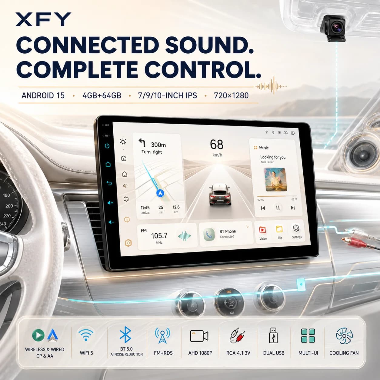 XFY 2Din Universal Car Radio Android auto Carplay Android 15 4G GPS Car Audio 7/9/10in WIFI BT IPS Automotive Multimedia Player
