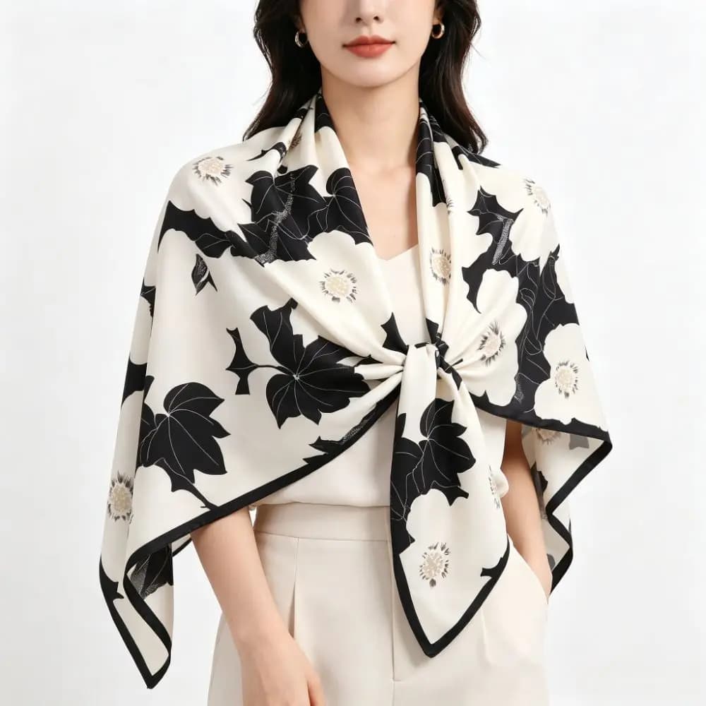 Women Triangular Scarf Vintage Oil Painting Floral Print Headscarf Lightweight Multi-functional Hijab Wrap Shawl Fashion Ladies