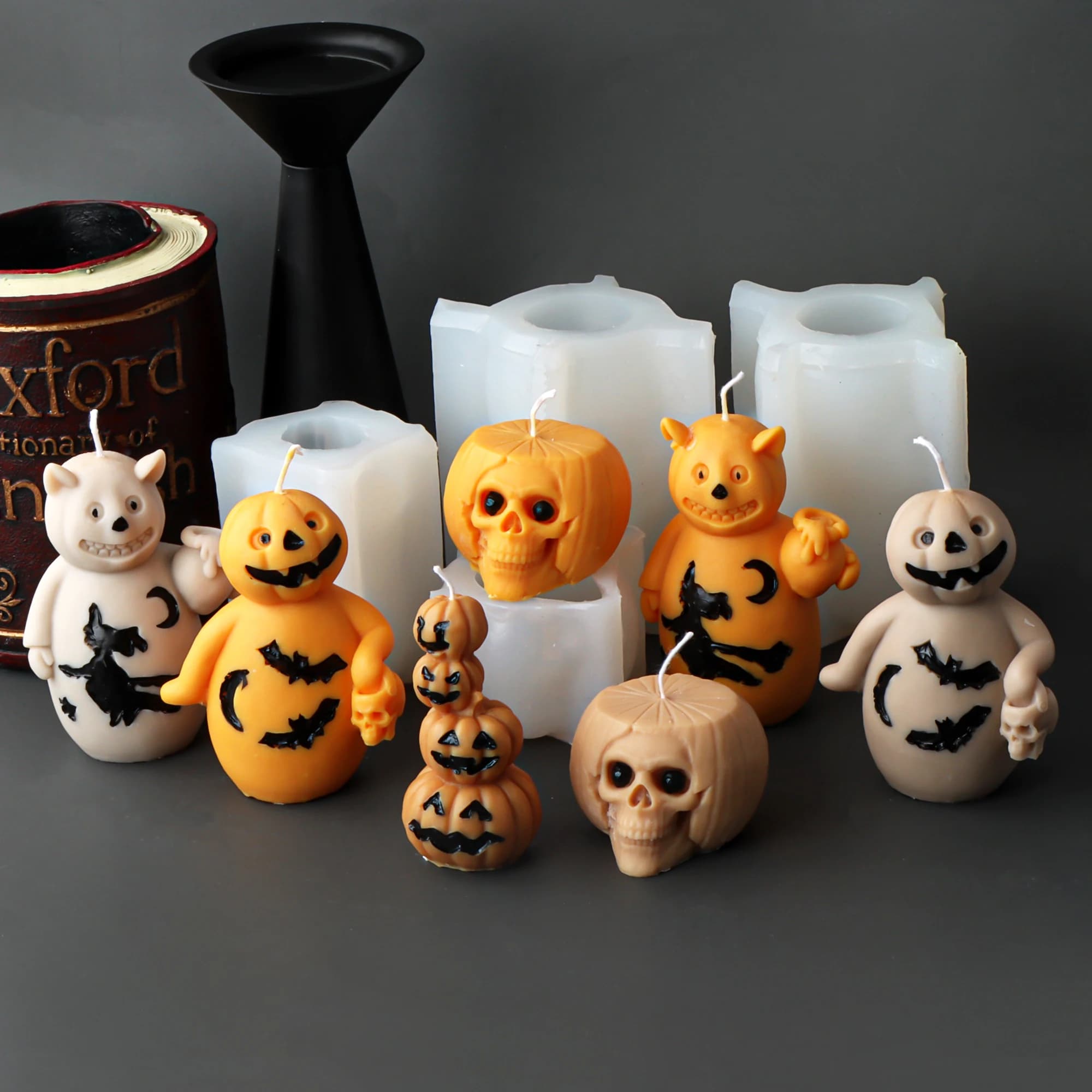 1PC 3D Skull Ghost Bat Witch stampo per candele in Silicone zucca fai da te resina epossidica gesso ornamenti in gesso stampo per decorazioni per la casa di Halloween
